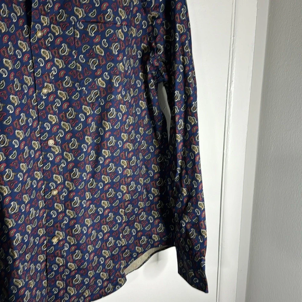 J. Crew Men’s Large Navy Blue paisley pattern Button Up NWT